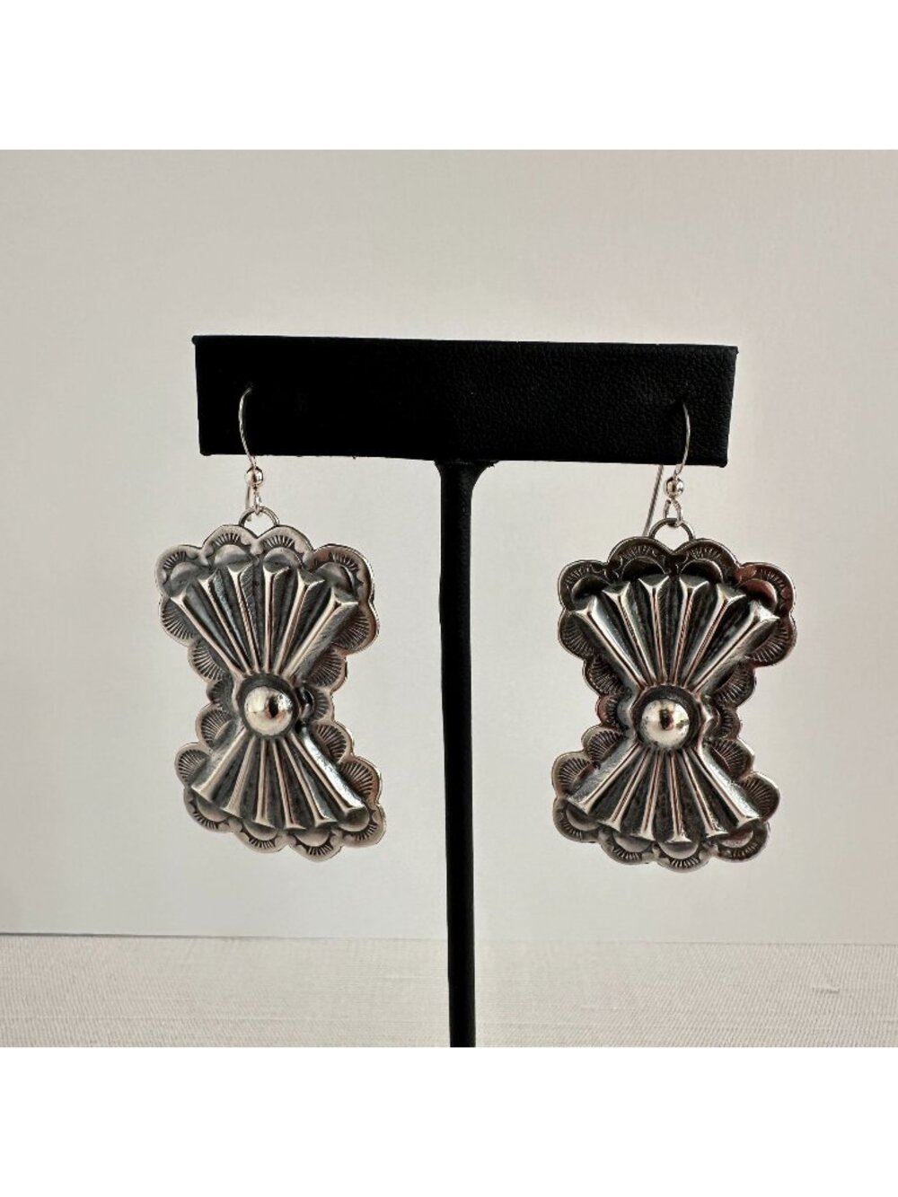 Robert & Jennie Dewa Navajo Sterling Silver Bow Concho Dangle Earrings